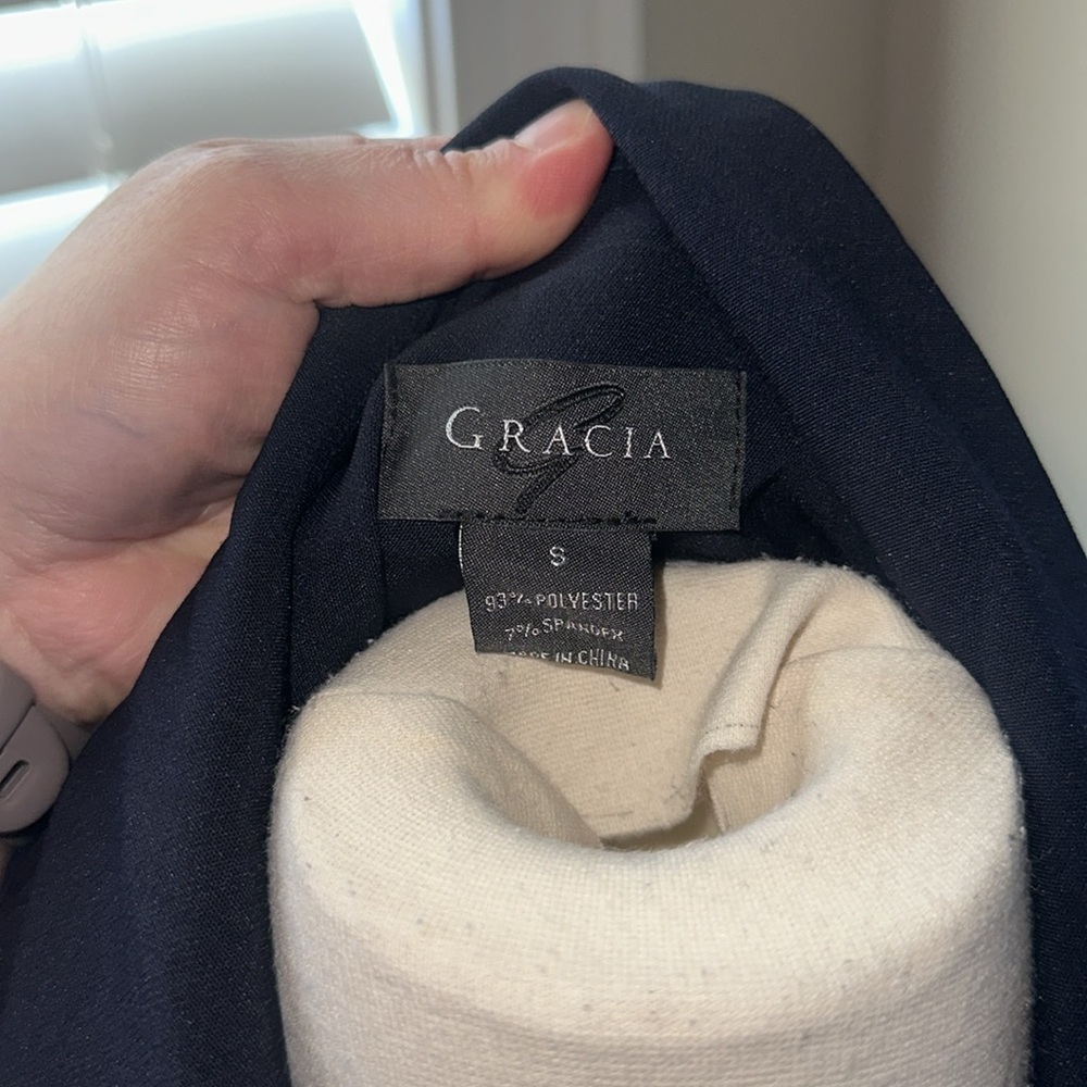 Gracia Blue Blazer Fitted Notched Lapels w/ Belt Size Small - Picture 3 of 3